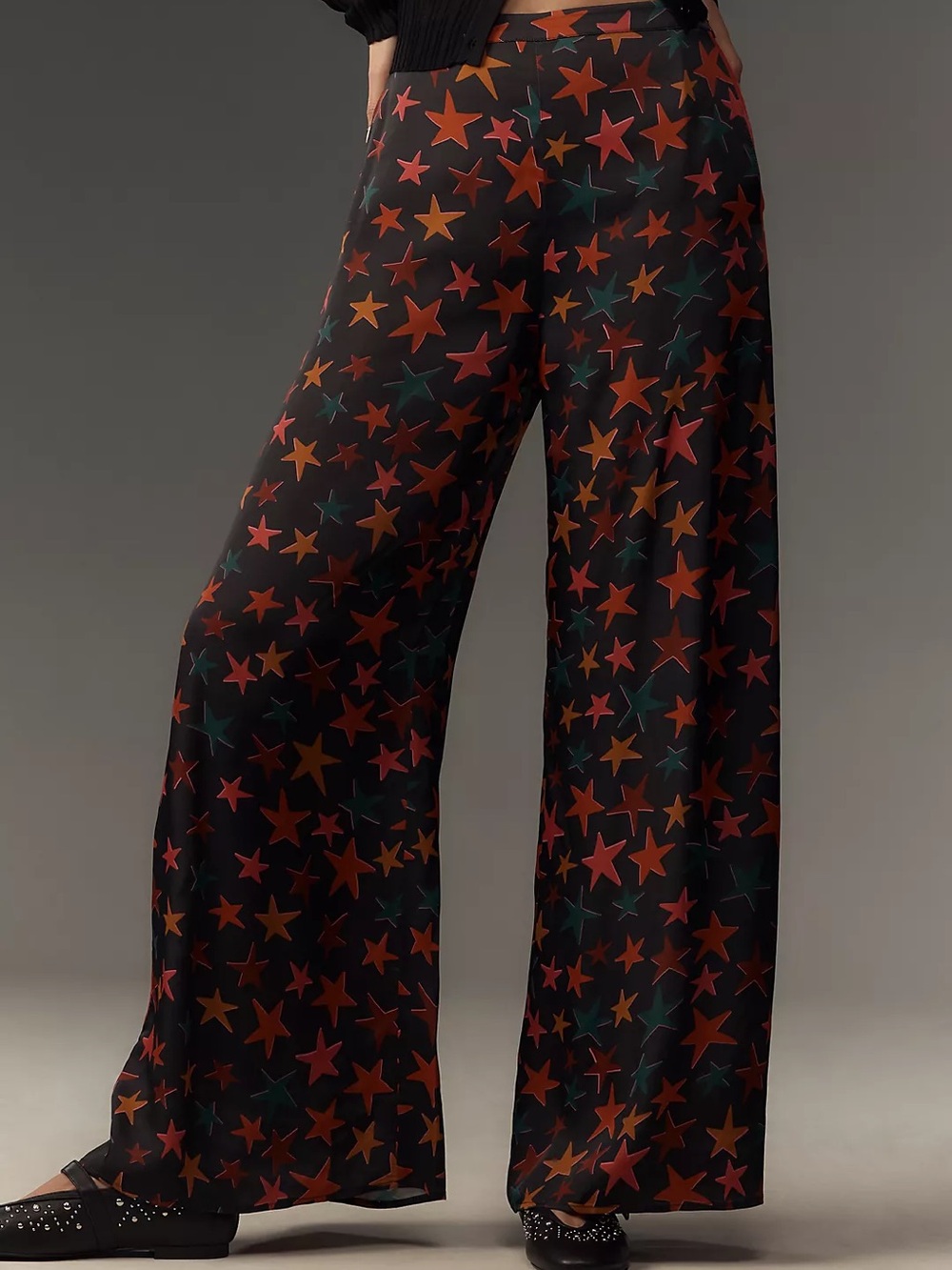 FARM Rio Black Wide-Leg Pants with Red and Orange Stars - Picture 2 of 4